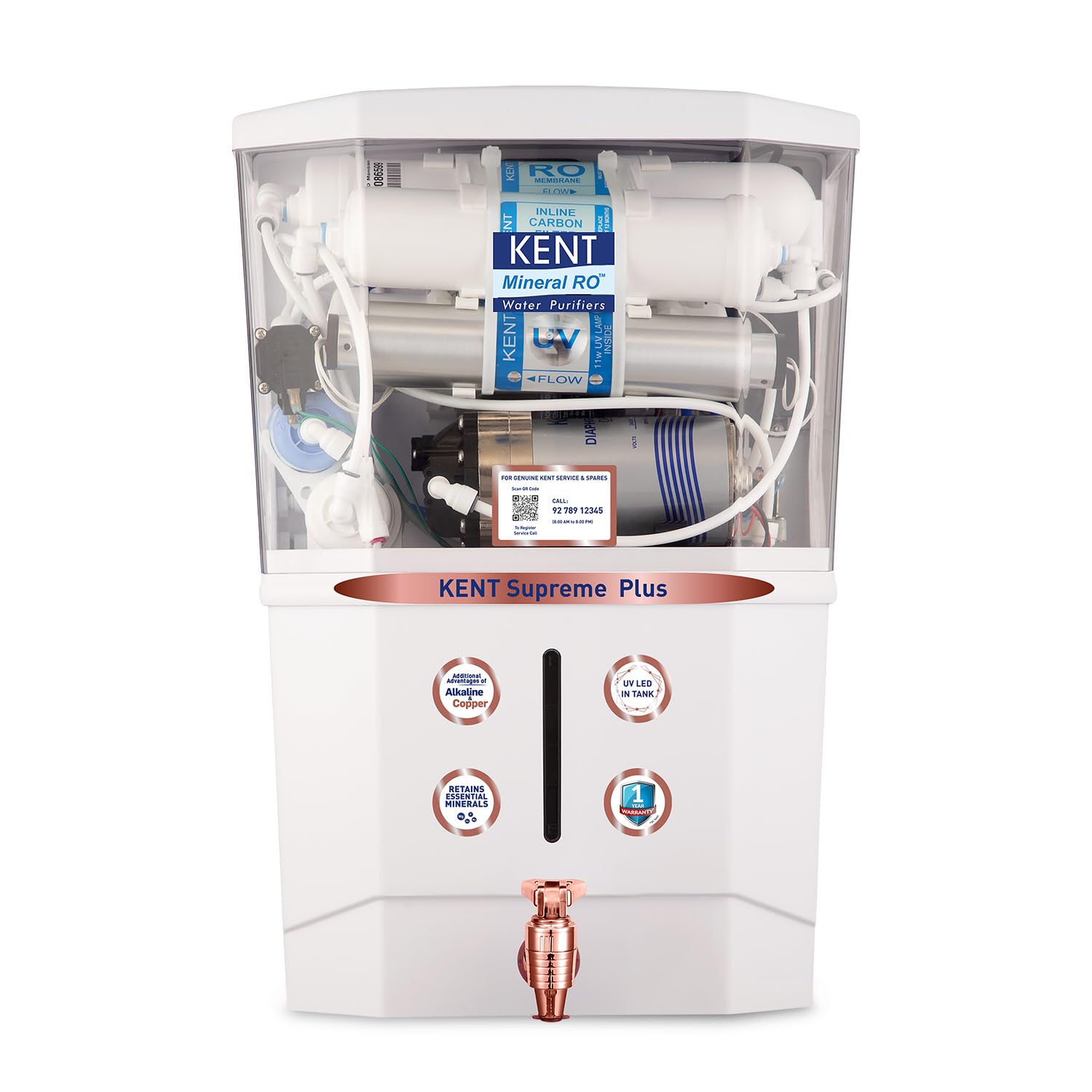 KENT Supreme Plus Alkaline?? RO Water Purifier | RO??? ?????? LED Tank|Advanced ROTech for Sabse Shudh Paani | Auto Flush | 8L| 20LPH | Ideal for Borewell/Tanker/Municipal Water