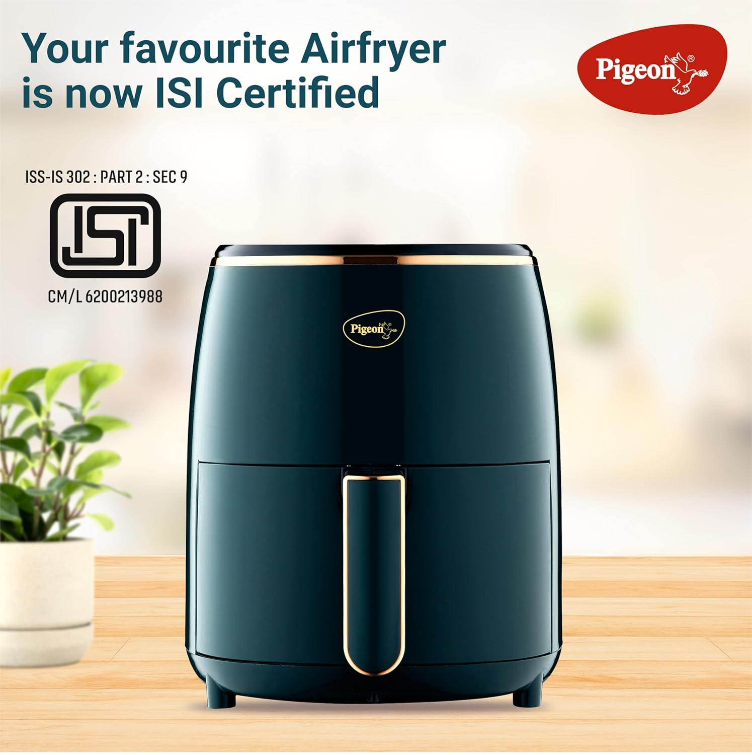 Pigeon Healthifry Digital Air Fryer, 360? High Speed Air Circulation Technology 1200 W with Non-Stick 4.2 L Basket - Green - View 2