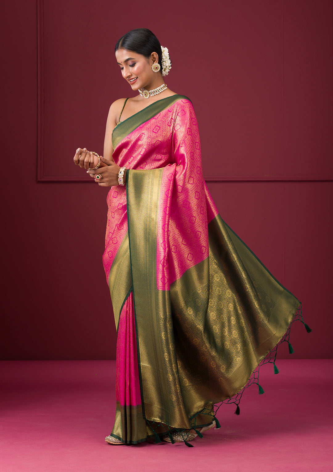 Pink Zariwork Soft Silk Saree - View 6