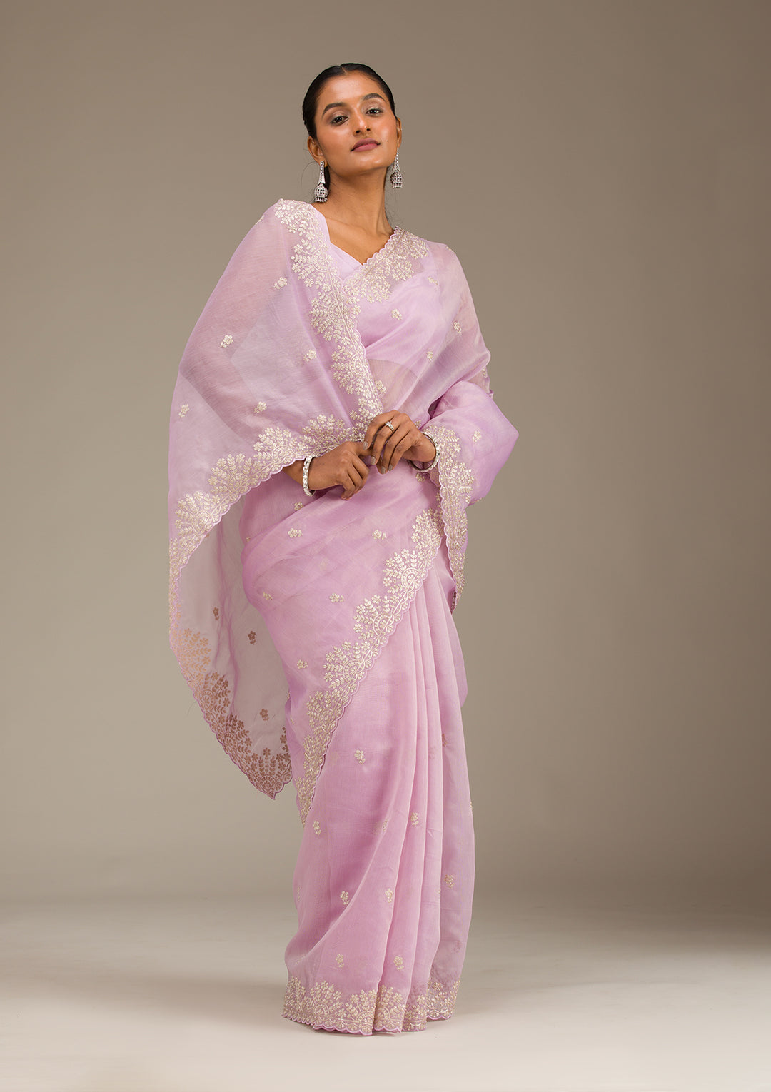Lavender Threadwork Tissue Saree - View 7