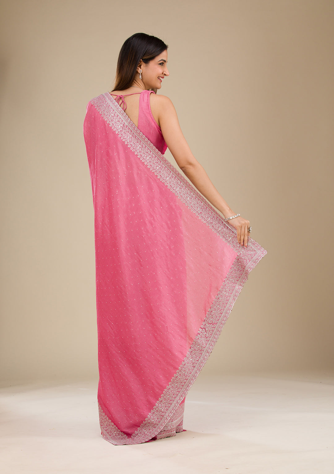 Onion Pink Zariwork Soft Silk Saree - View 5