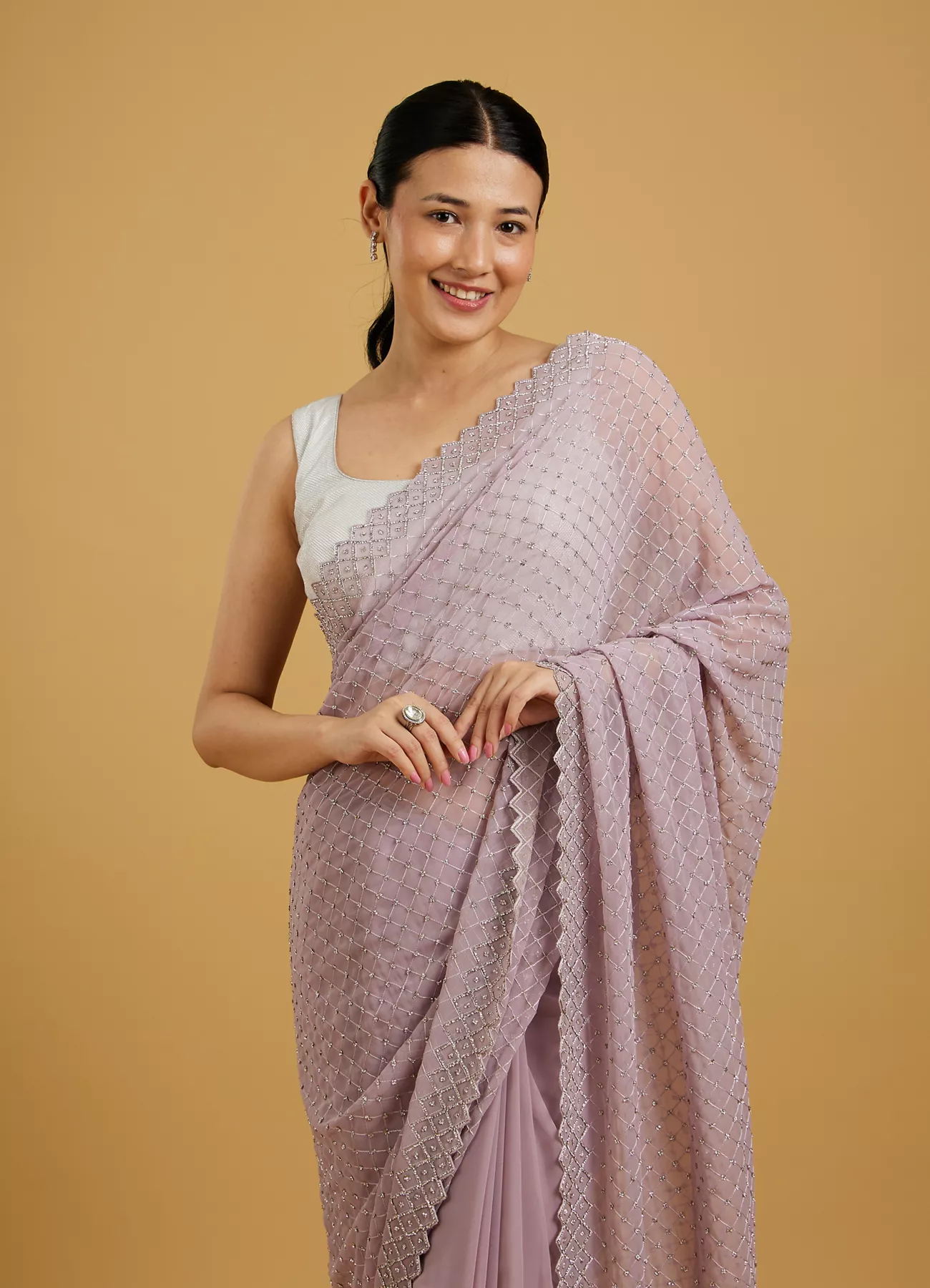 Dazzling Purple Georgette Saree - View 5