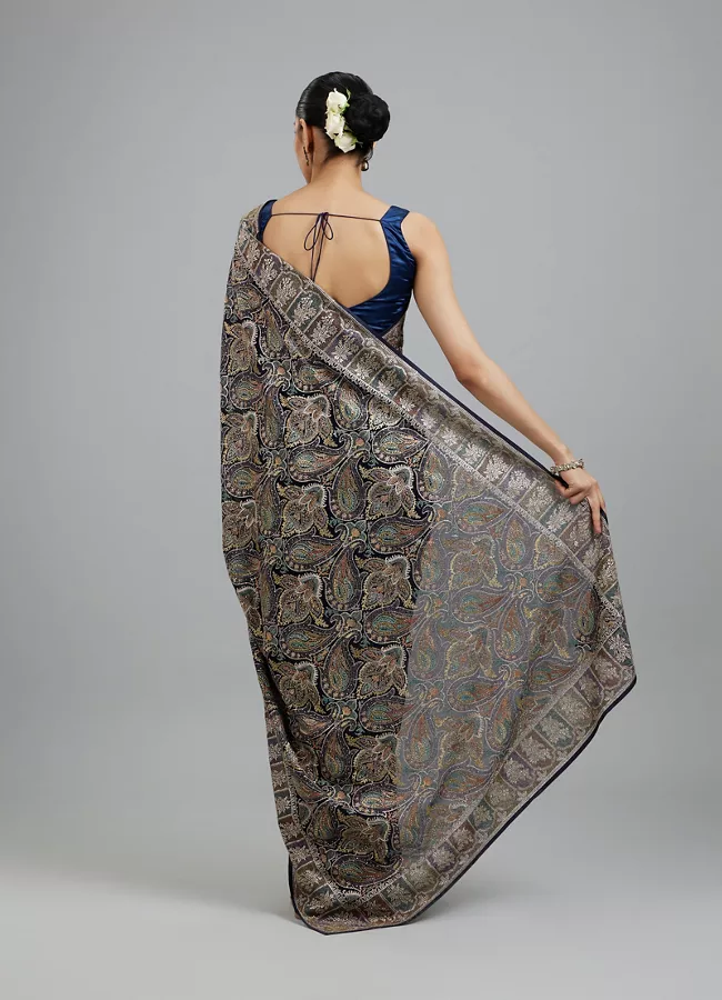 Indigo Blue Georgette Festive Saree - View 3