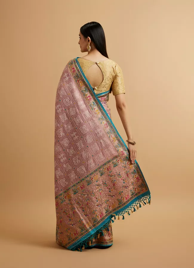 Engagement Glory Purple Silk Saree with Embroidery and Zari - View 3