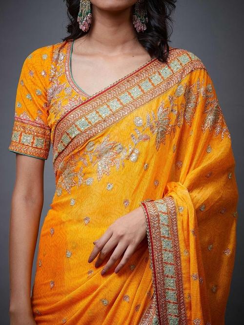 Mango & Multi Waterfall Saree - View 3