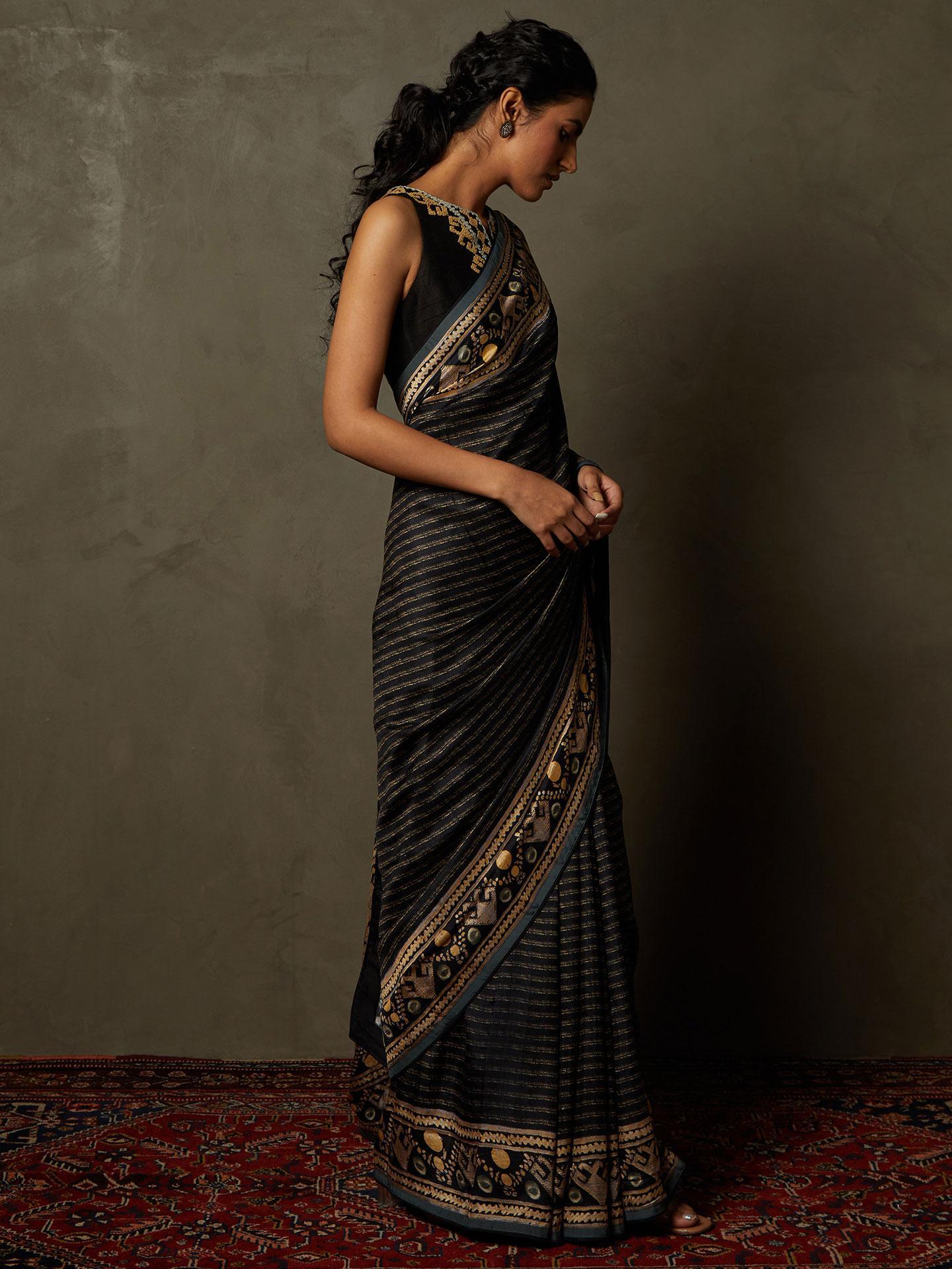 Black & Beige Noni Saree With Stitched Blouse - View 5
