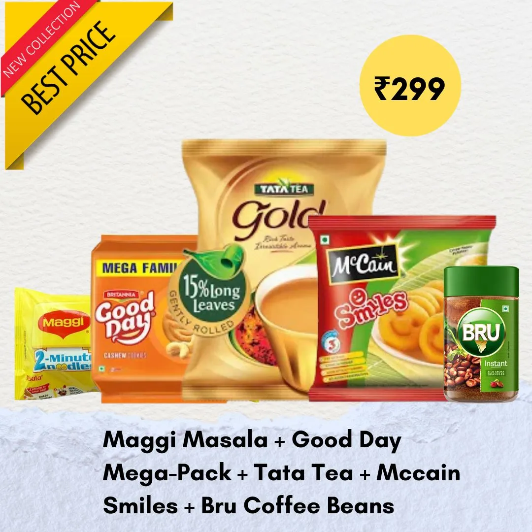 Meggi Family Pack, TaTa Tea Gold, McCalm Smiles, Good Day Mega Family Pack, Bru Cofee : Combo of 5