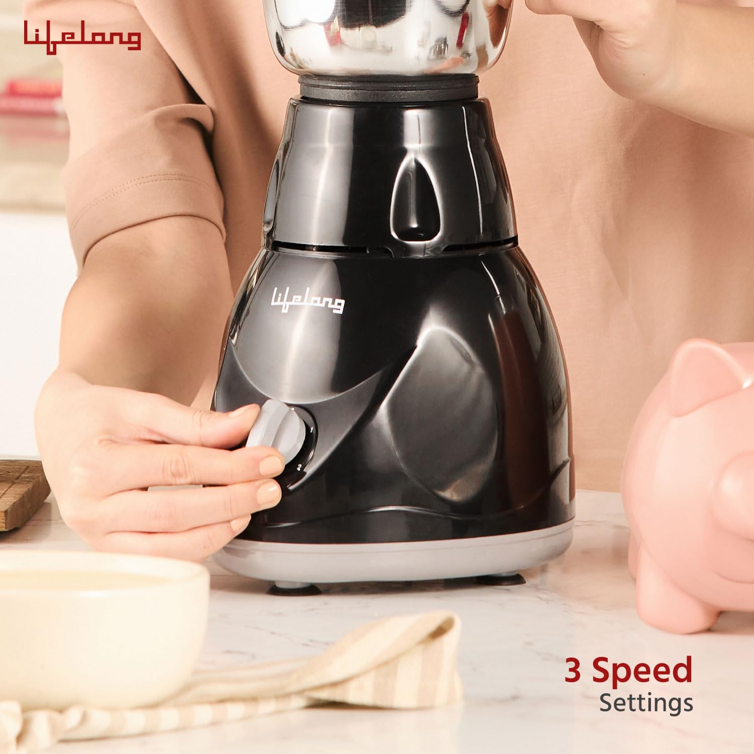 Lifelong Mixer Grinder for Kitchen - 3 Jars 500 Watt Mixie - Chutney Jar, Dry Grinder Jar & Liquidizing Jar used as Wet Grinder & Blender for Milkshake, Smoothie, Puree -Stainless Steel Blades(LLMG23) - View 5