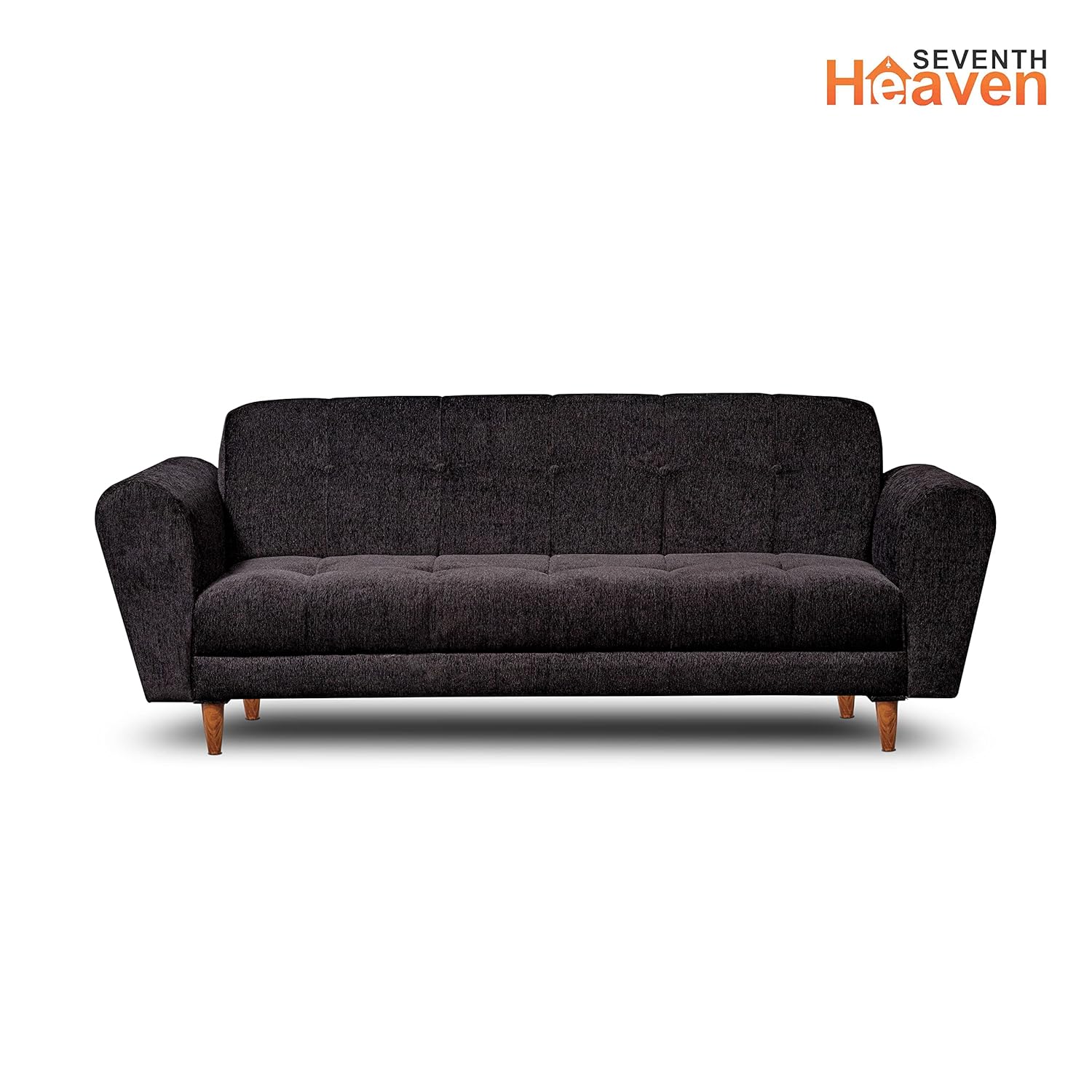 Seventh Heaven Milan 3 Seater Sofa | Luxury Comfort & Extra Spacious | Sofa | Sofa Set | Wooden Sofa Set for Living Room | Sofa for Living Room & Office (Chenille Molfino - Black) - View 3