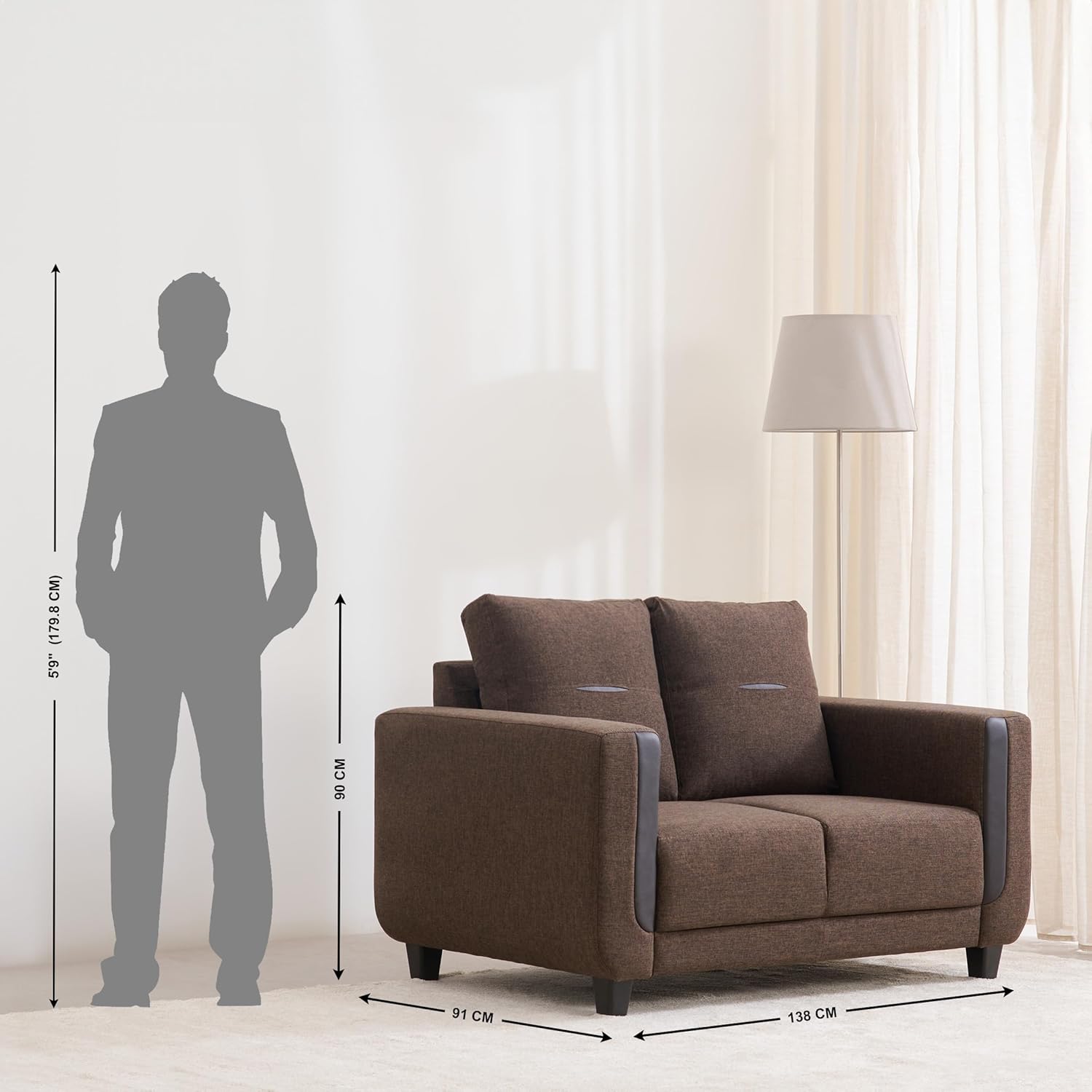 Home Centre 2 Seater Berry Fabric Sofa|Fabric Sofa for Living Room|(Brown)|2 Year Warranty - View 3