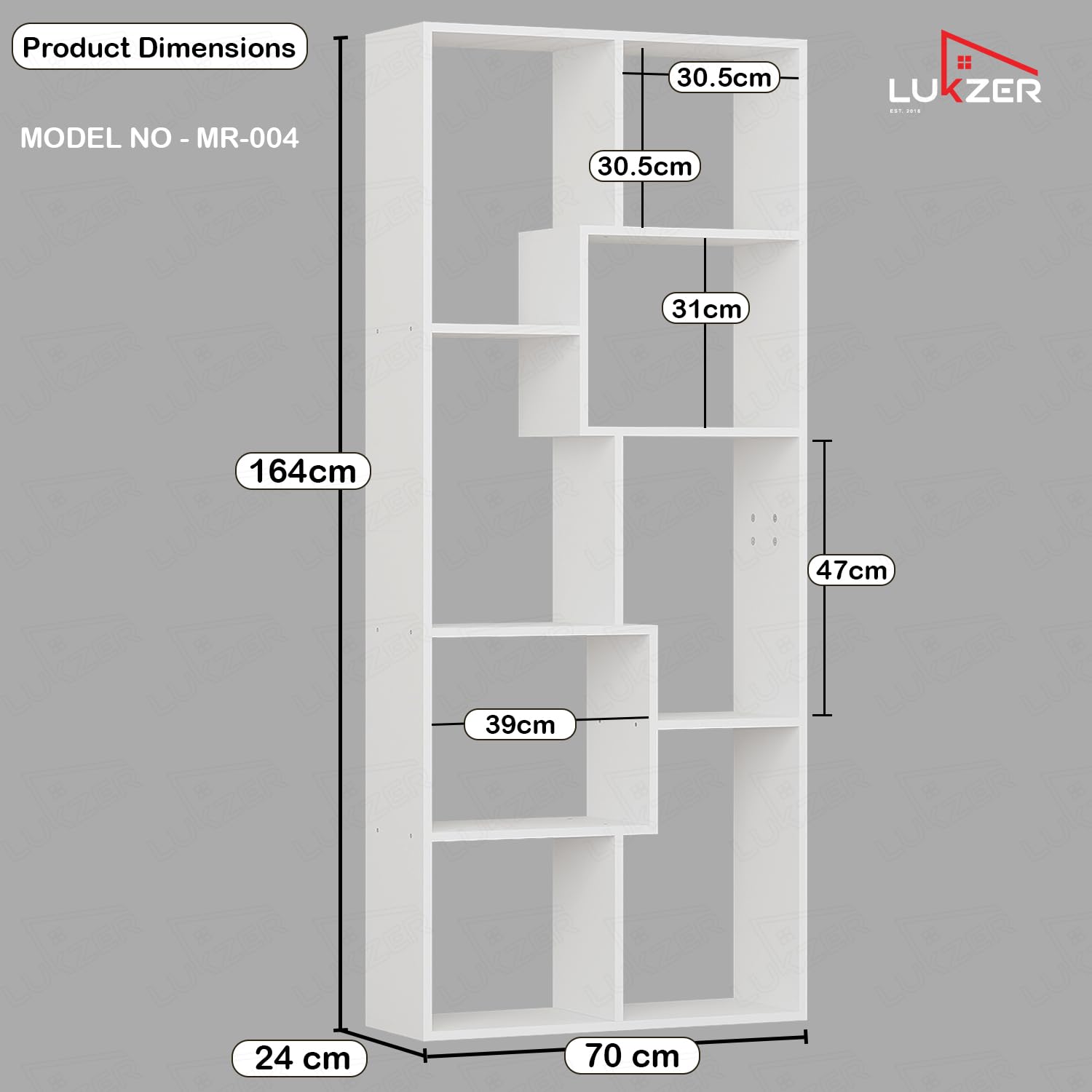 Lukzer 8 Shelves Modern Simple Engineered Wood Book Shelf with Storage Display Rack Open Bookcase Showcase Stand (MR-004/White/164 x 24 x 70 cm) DIY (Do It Yourself) - View 2