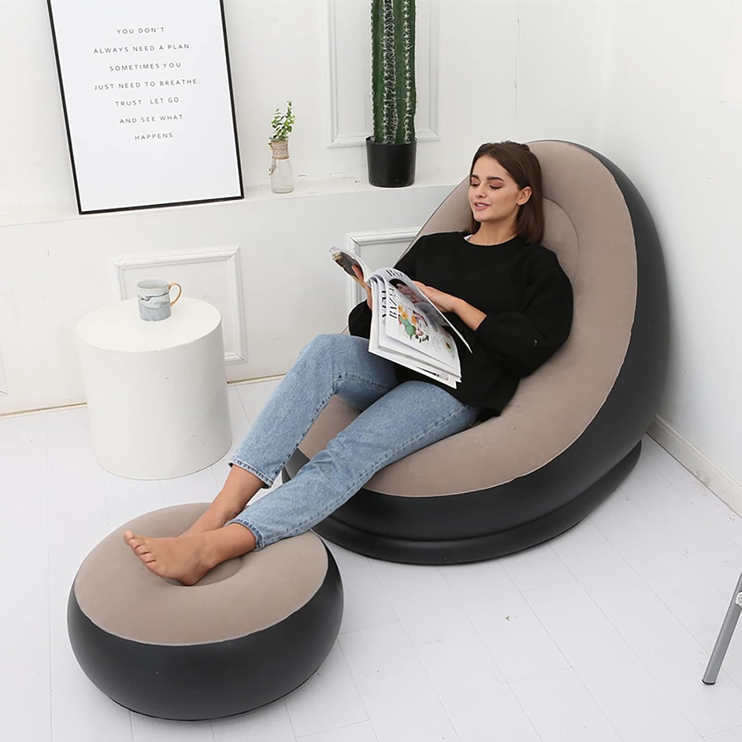Inflatable Sofa with Household Air Pump - OKSTENCK Air Inflatable Sofa Couch Chair with Footstool for Indoor&Outdoor in Livingroom, Bedroom, Readingroom Office, Balcony, Garden, Courtyard - View 2