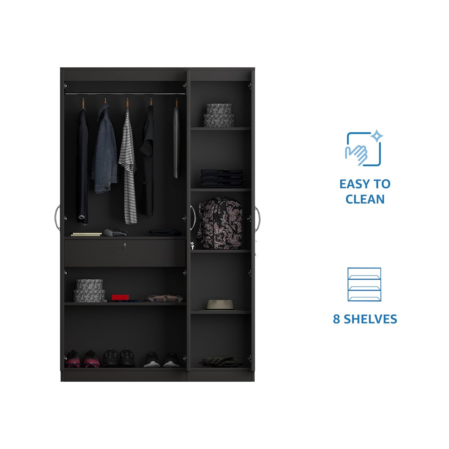 Amazon Brand - Solimo Alpha 3 Door Engineered Wood Wardrobe Drawer (Wenge Finish) - View 4