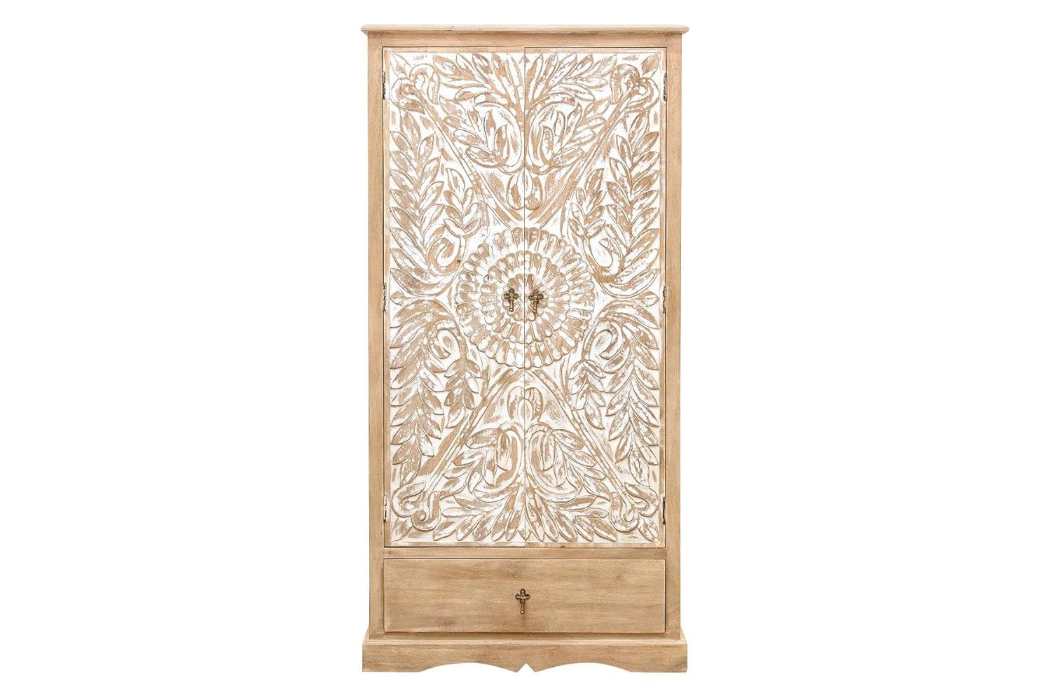 The Attic Jodhpur Carving Wardrobe|Solid Wood Multiple Utility Storage| Clothes Organizer|Wardrobe for Clothes Wooden, almirah for Clothes Wooden|Natural  White Matte Finish - View 5