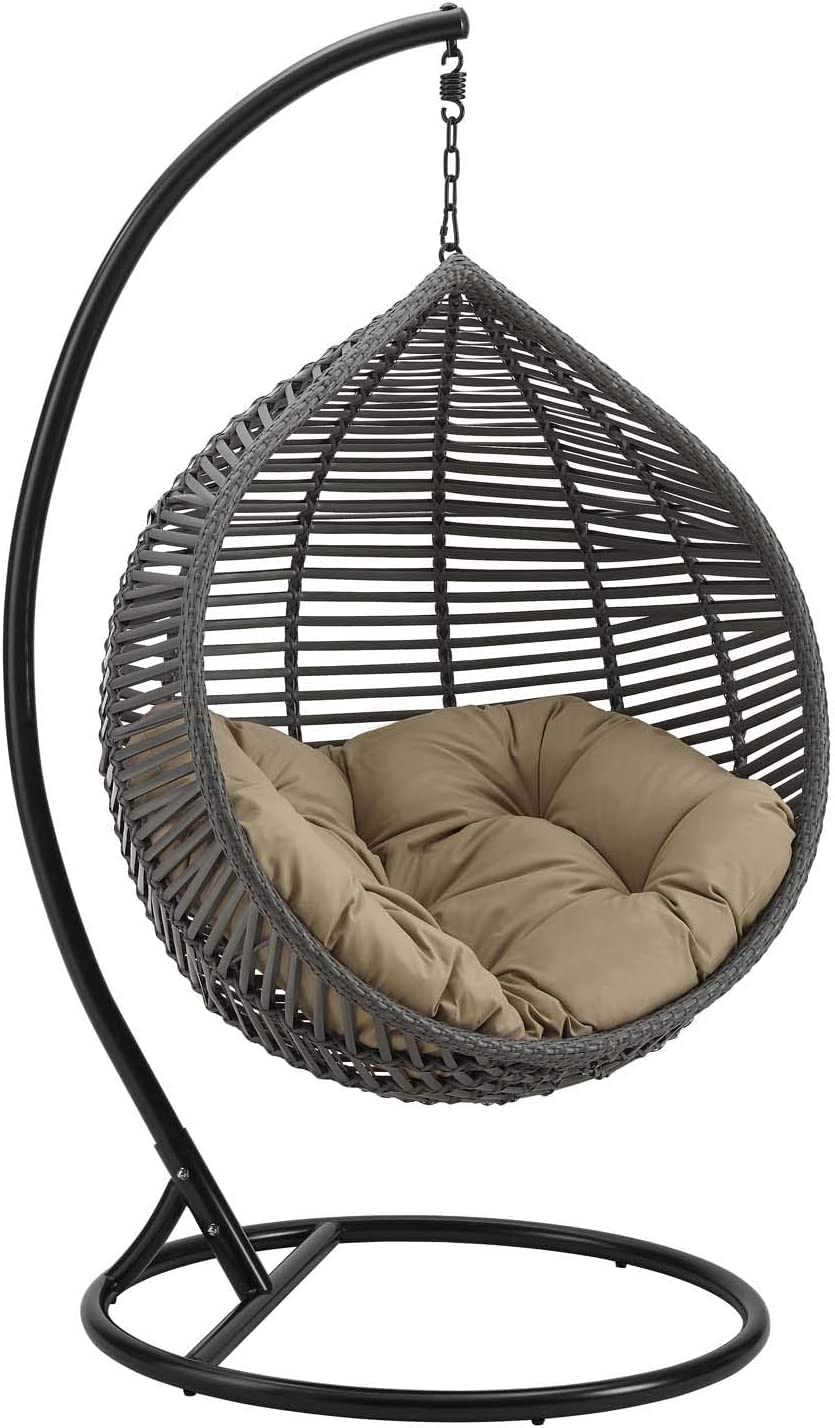 Wicker Rattan Wrought Iron Single Seater Swing Chair Stand For Adults|Garden & Outdoor Hammock Swing Cushions For Kids|Teardrop Swing Hanging Chair W/ Curve Stand|Jhula-114.3 Cm,25.5 Cm,50" - View 2